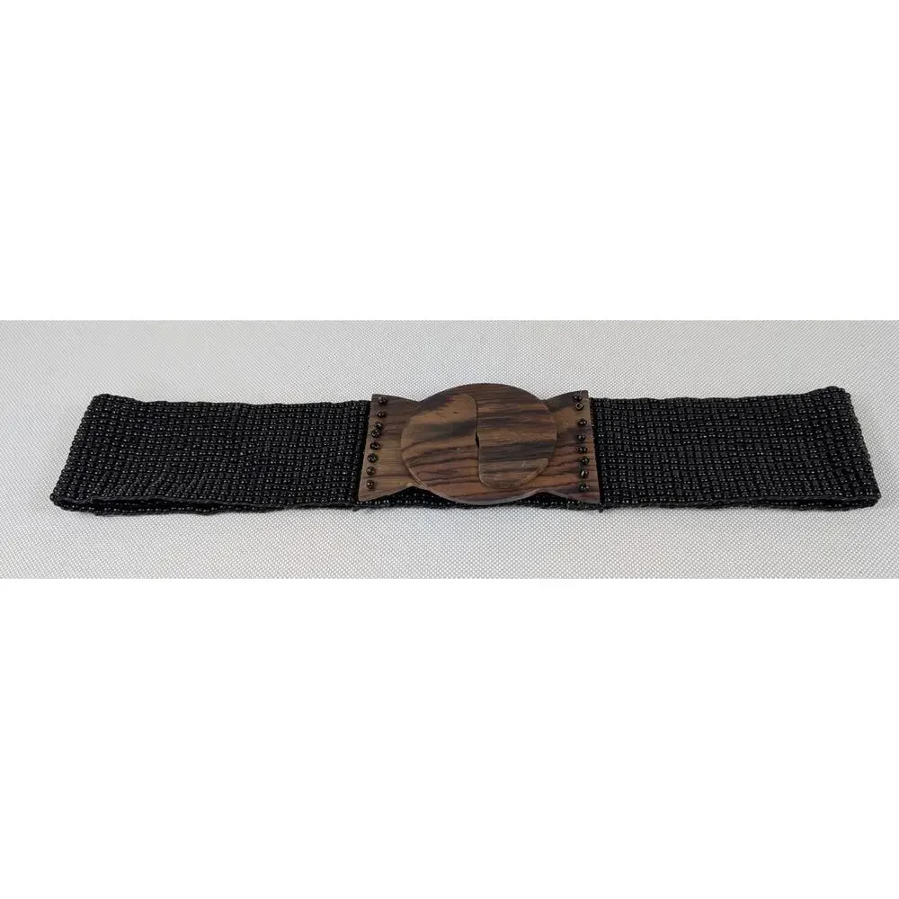 Bali Collection Seed Glass Bead Stretch BELT with Wooden Buckle Clasp | Y2K